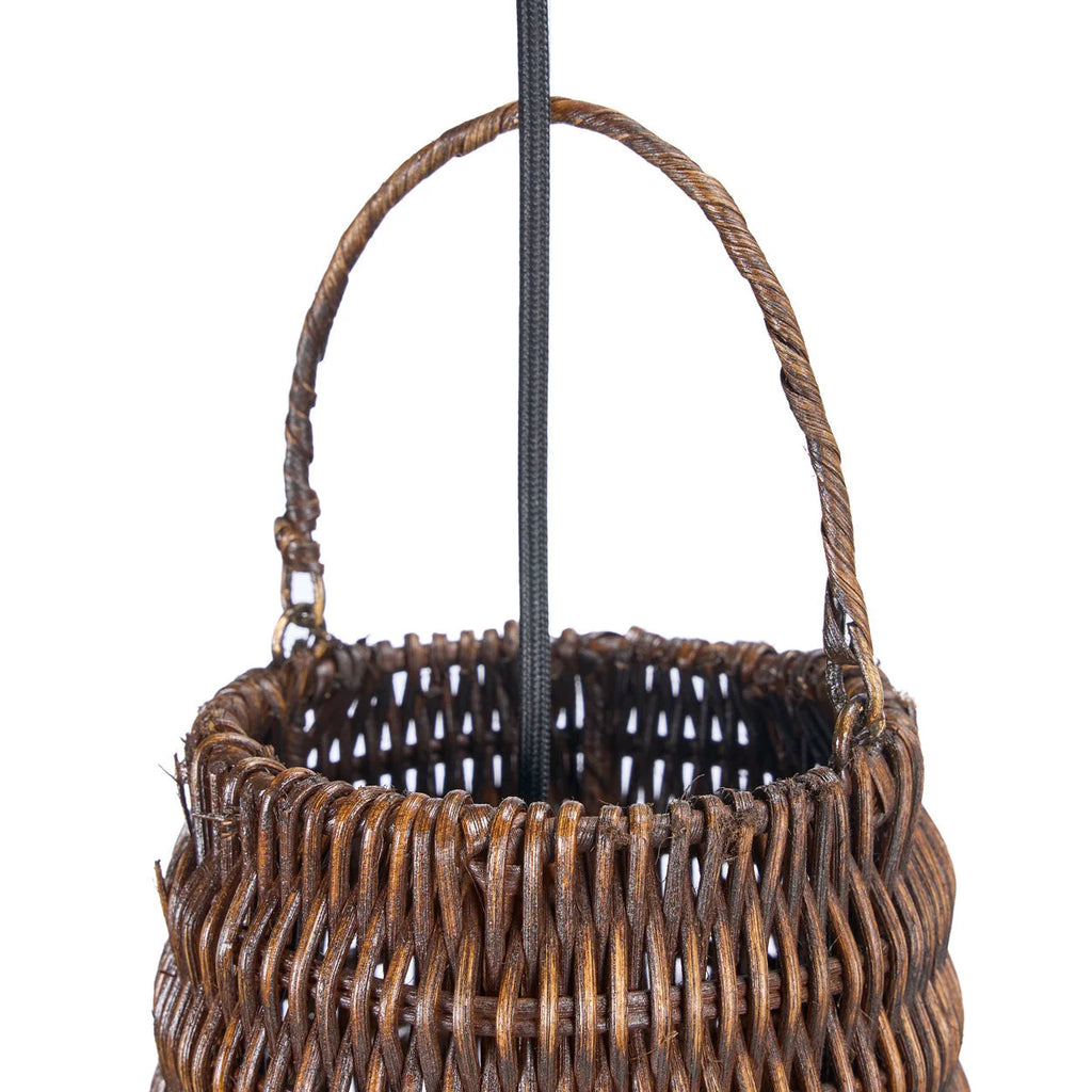 Suspension en rotin brun foncé forme dôme avec anse tordue, Ø100 cm