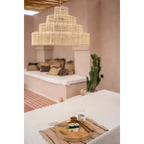 Suspension rotin conique naturelle avec chandelier en bambou en forme de niveaux
