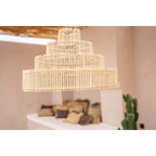 Suspension rotin conique naturelle avec luminaire en bambou tissé, diamètre 51 cm