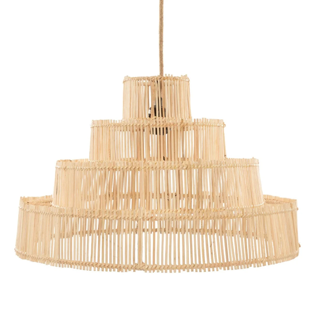 Suspension rotin conique naturelle avec pendentifs en bois empilés, diamètre 51 cm