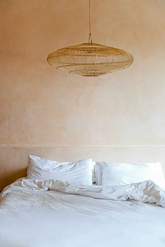 Suspension en rotin macaron naturel de 110 cm avec luminaire en pendentif tissé artisanale