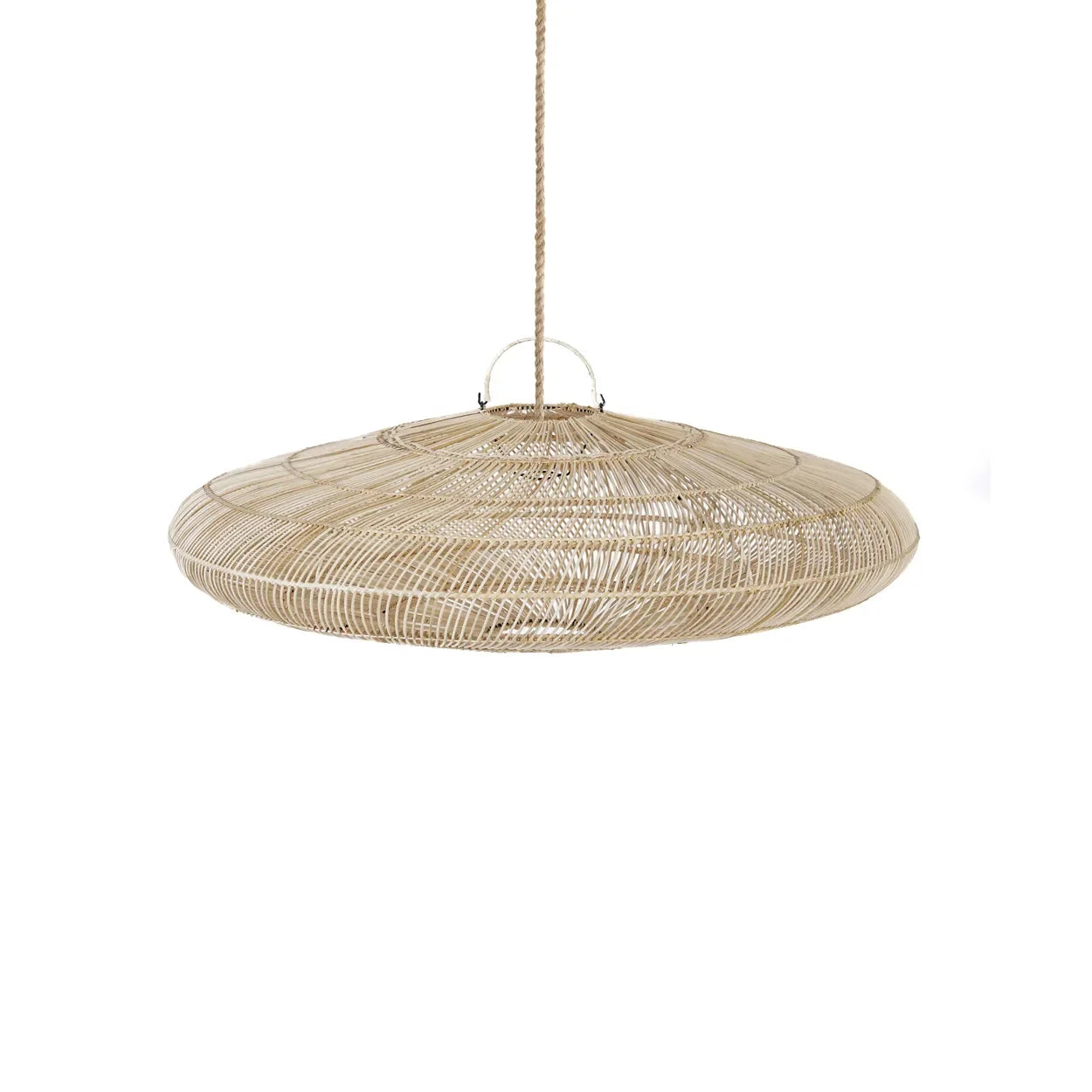 Suspension en rotin macaron naturel 110 cm artisanale avec luminaire en rotin tissé