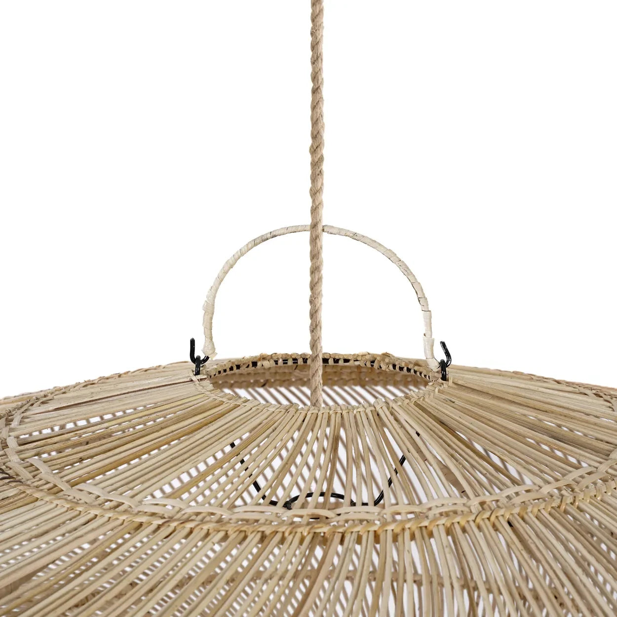 Suspension en rotin macaron naturel 110 cm artisanale avec luminaire en tressage de rattan