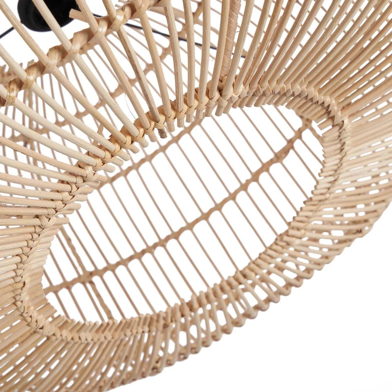 Abat-jour rond en rotin naturel tissé pour suspension artisanale de 55 cm