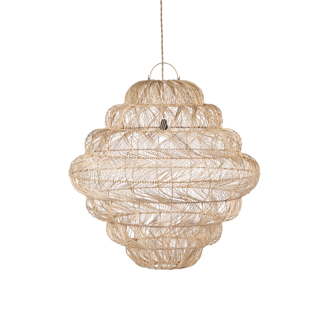 Suspension rotin naturel ajouré forme nuage Ø102 cm en beige tissé
