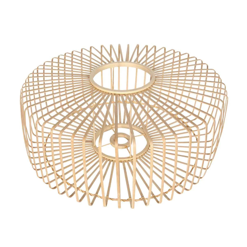 Cadre de suspension en fil métallique doré pour lampe en rotin naturel et métal noir Ø40 cm
