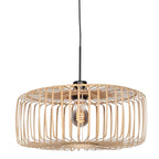 Lustre suspendu en rotin naturel ajouré et métal noir de Ø40 cm