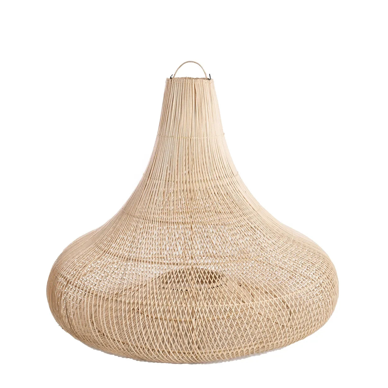 Suspension en rotin naturel forme cloche diamètre 75 cm avec abat-jour tissé