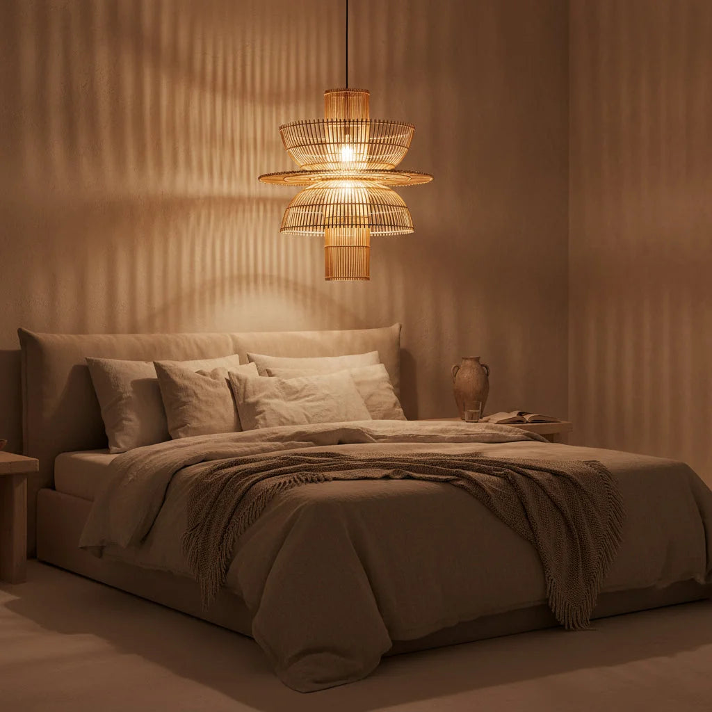 Suspension en rotin naturel ajourée forme fleur Ø65 cm