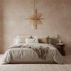 Suspension en rotin naturel beige ajourée en forme de fleur, Ø65 cm