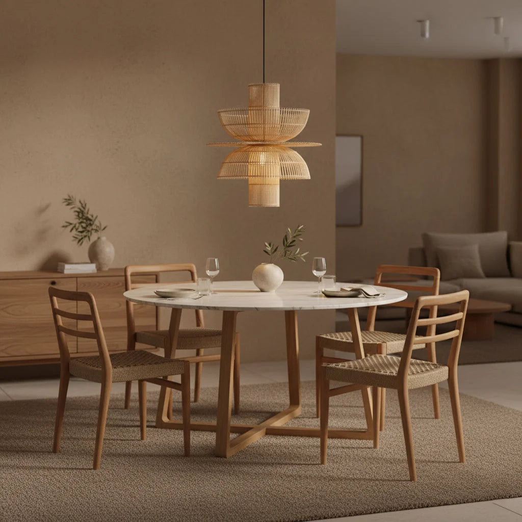 Suspension en rotin naturel ajourée forme fleur, Ø65 cm, beige chaud