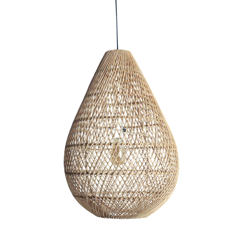 Suspension en rotin naturel forme goutte ajourée Ø45x65 cm