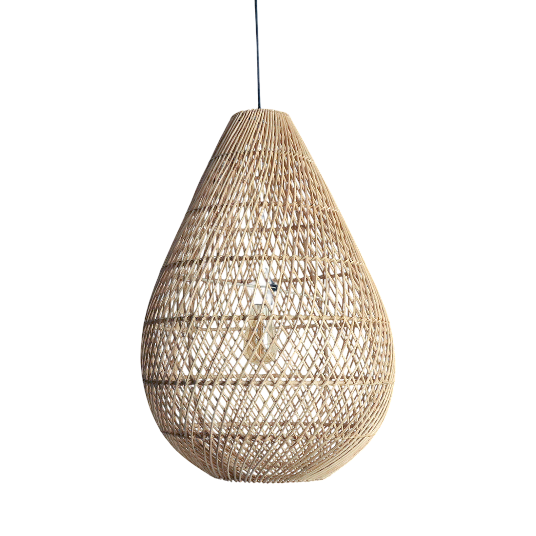 Suspension en rotin naturel forme goutte ajourée Ø45x65 cm