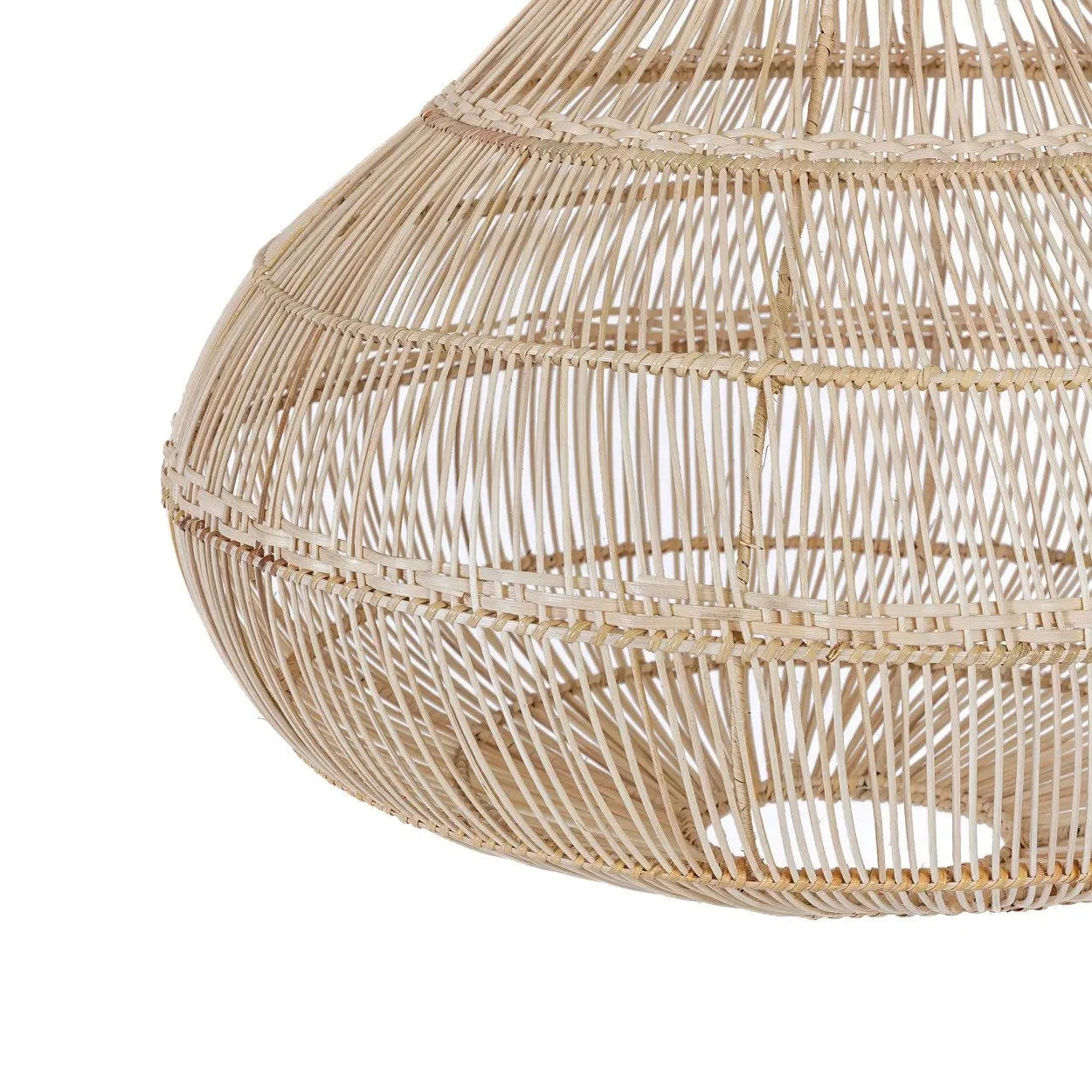 Suspension en rotin naturel forme goutte tressée ajourée, diamètre 55 cm