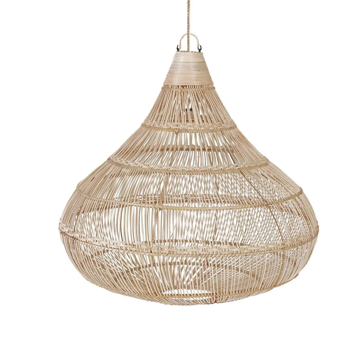 Suspension en rotin naturel forme goutte tressée ajourée, diamètre 55 cm