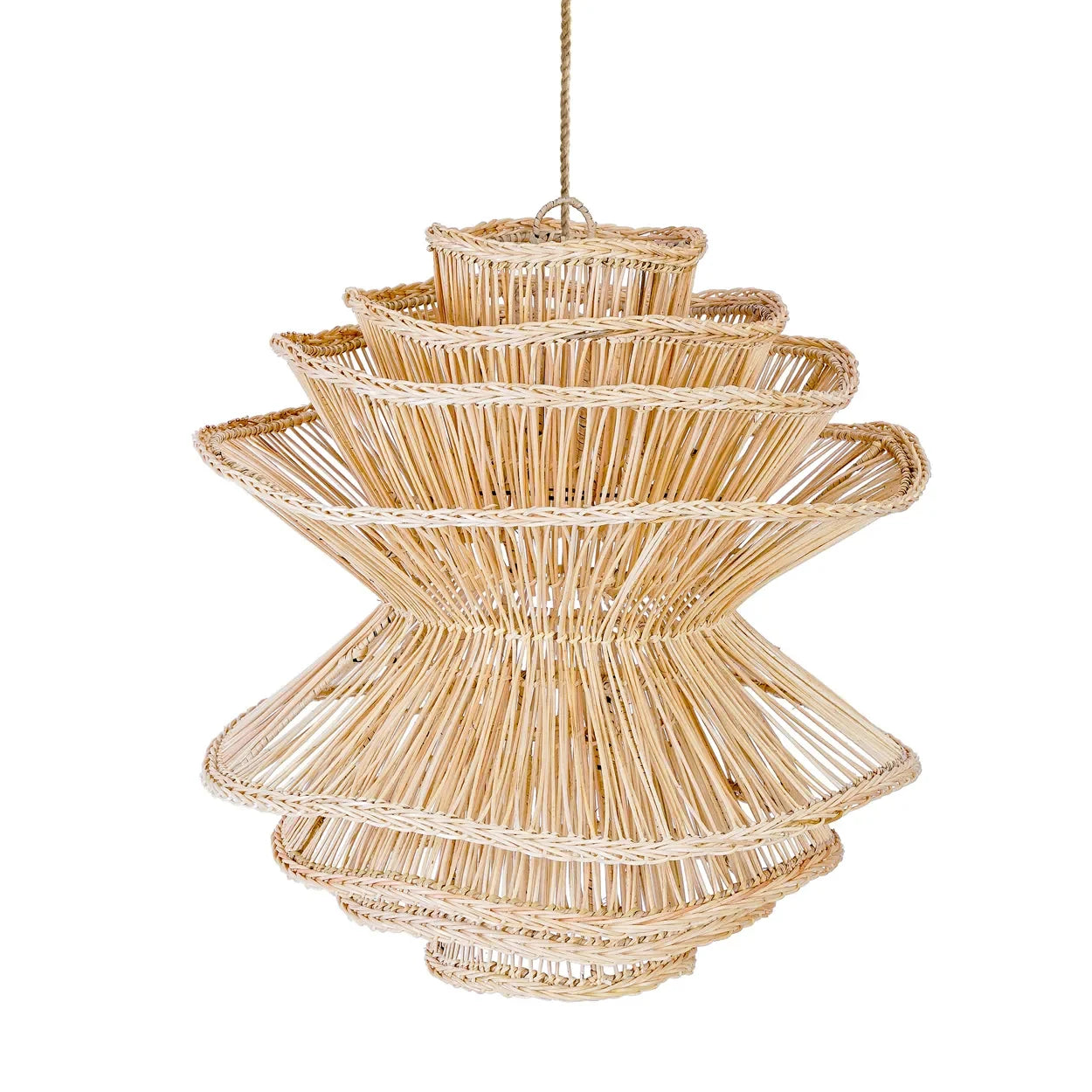Suspension en rotin naturel avec motif organique, luminaire en paille tissée 63x55 cm