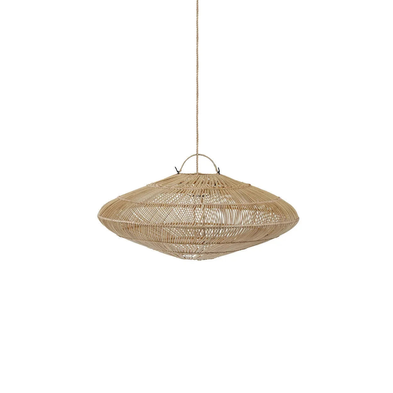 Suspension en rotin naturel forme soucoupe ajourée, luminaire suspendu écologique