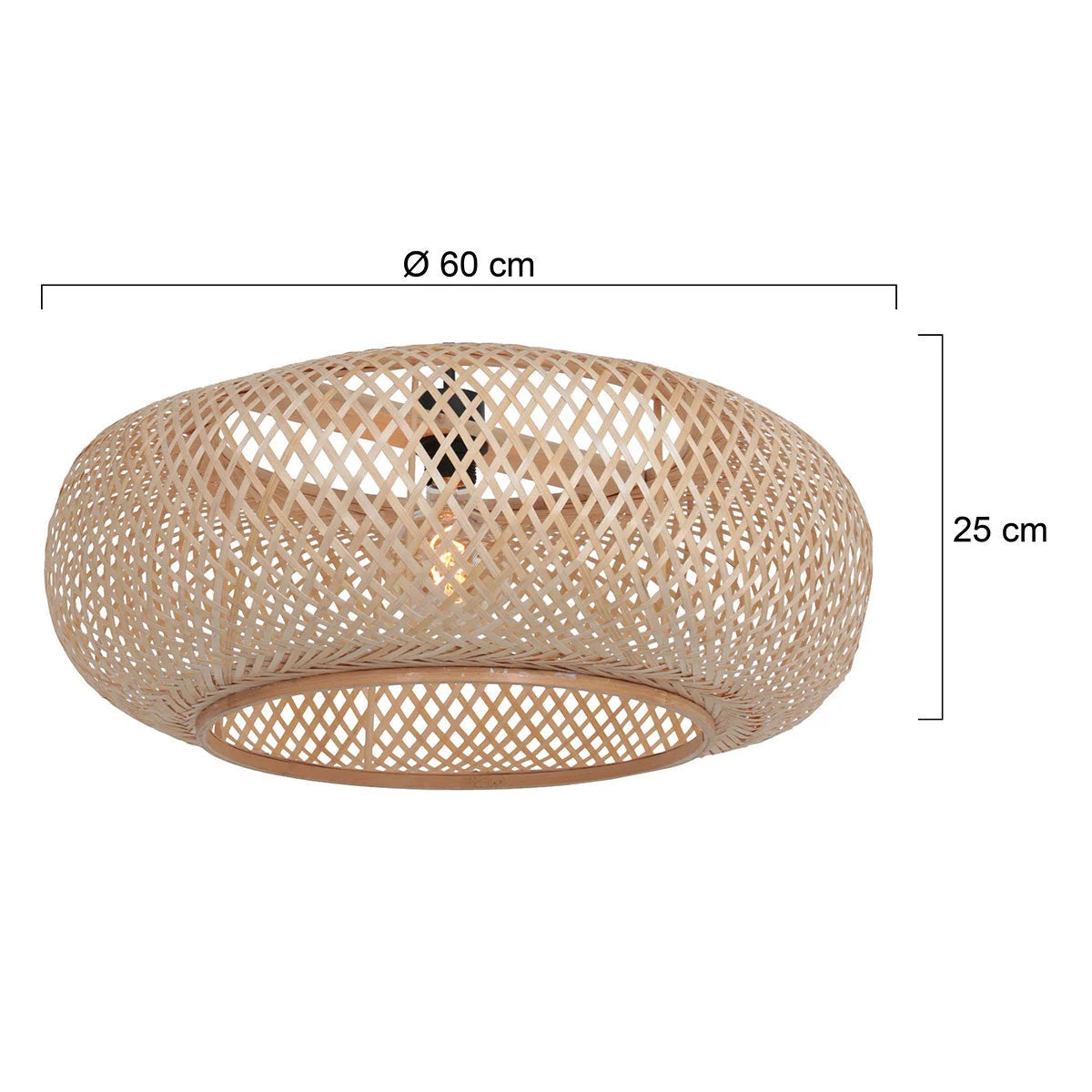 Luminaire en rotin naturel motif croisillons pour plafond suspendu de 60 cm