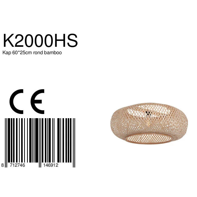 Suspension en rotin naturel avec motif croisillons, diamètre 60 cm, luminaire en bambou tissé
