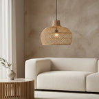 Suspension en rotin naturel tressé forme gourde Ø42 cm beige chaud