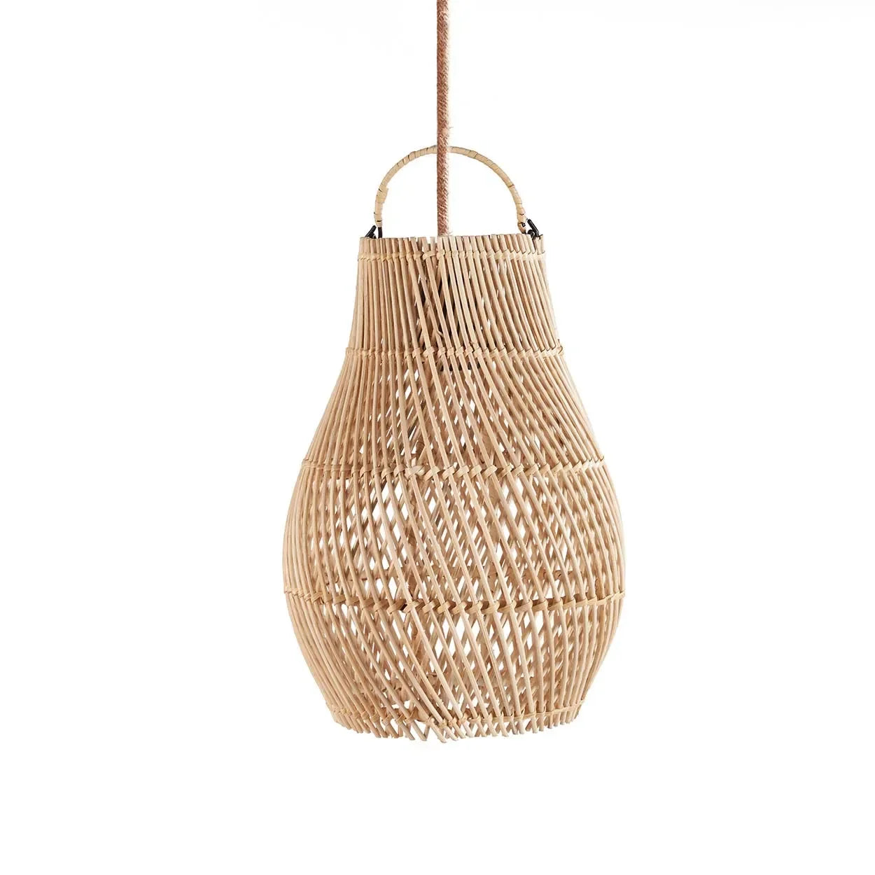 Suspension en rotin naturel tressé ovale avecampoule pour une ambiance chaleureuse
