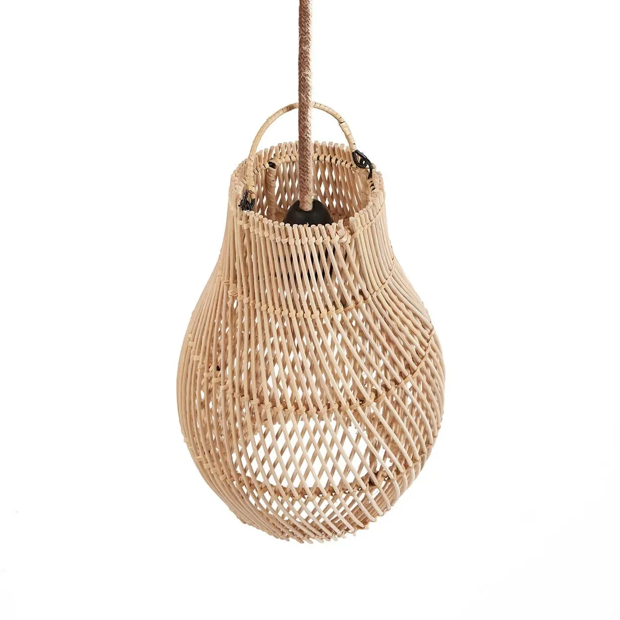 Suspension en rotin naturel tressé forme ovale avec lampe suspendue, diamètre 20 cm