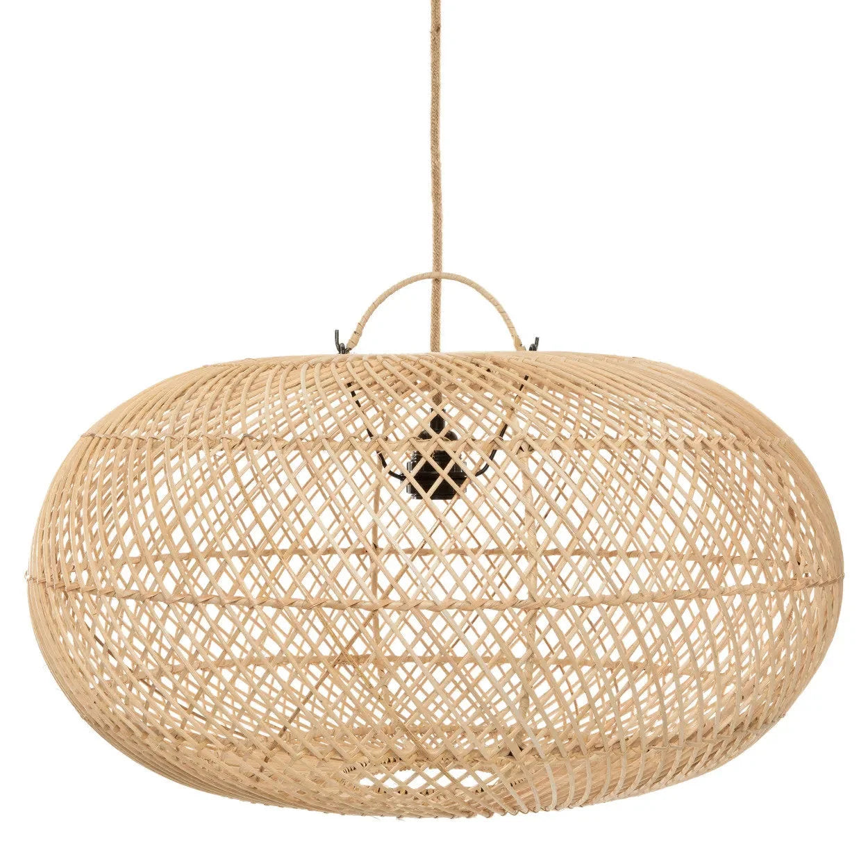Suspension en rotin naturel tressé ovale 60 cm à motif géométrique