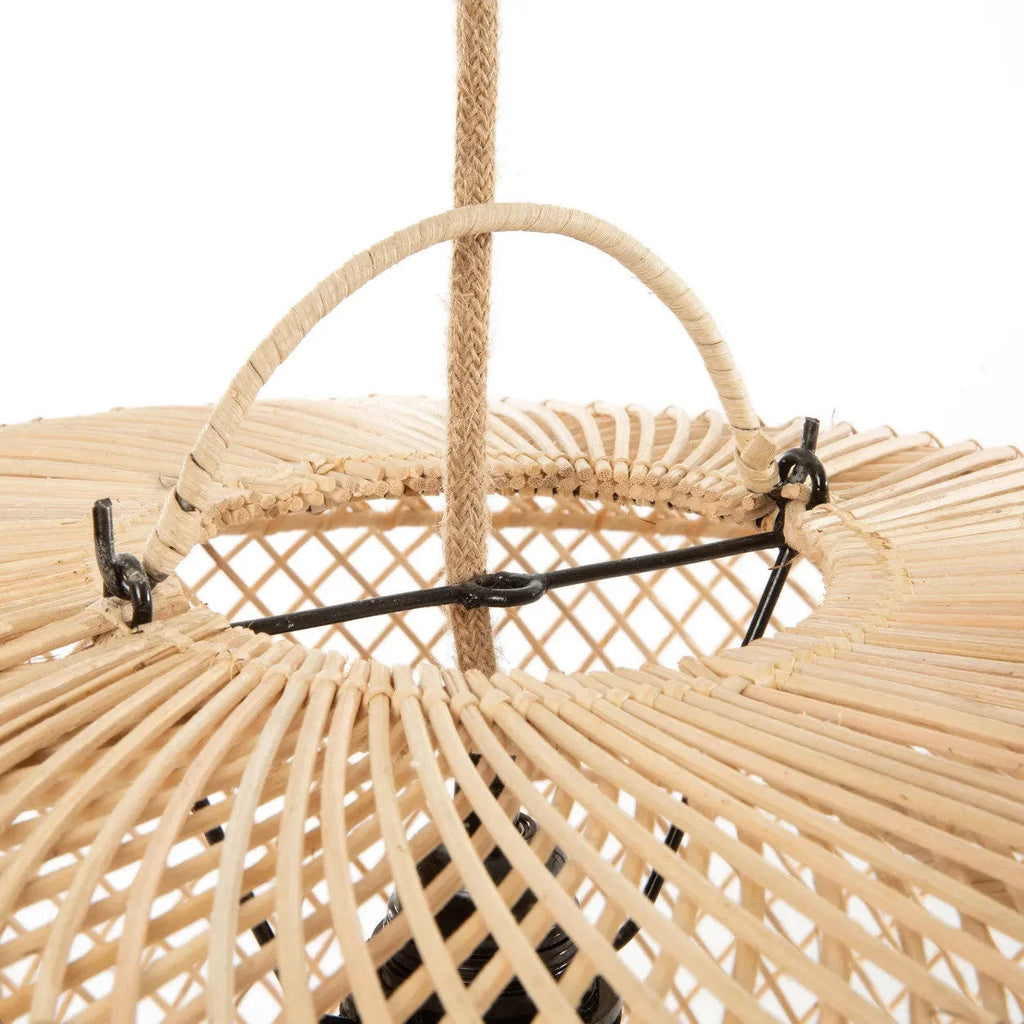 Suspension ovale en rotin naturel tressé 60 cm, cadre métal noir, corde