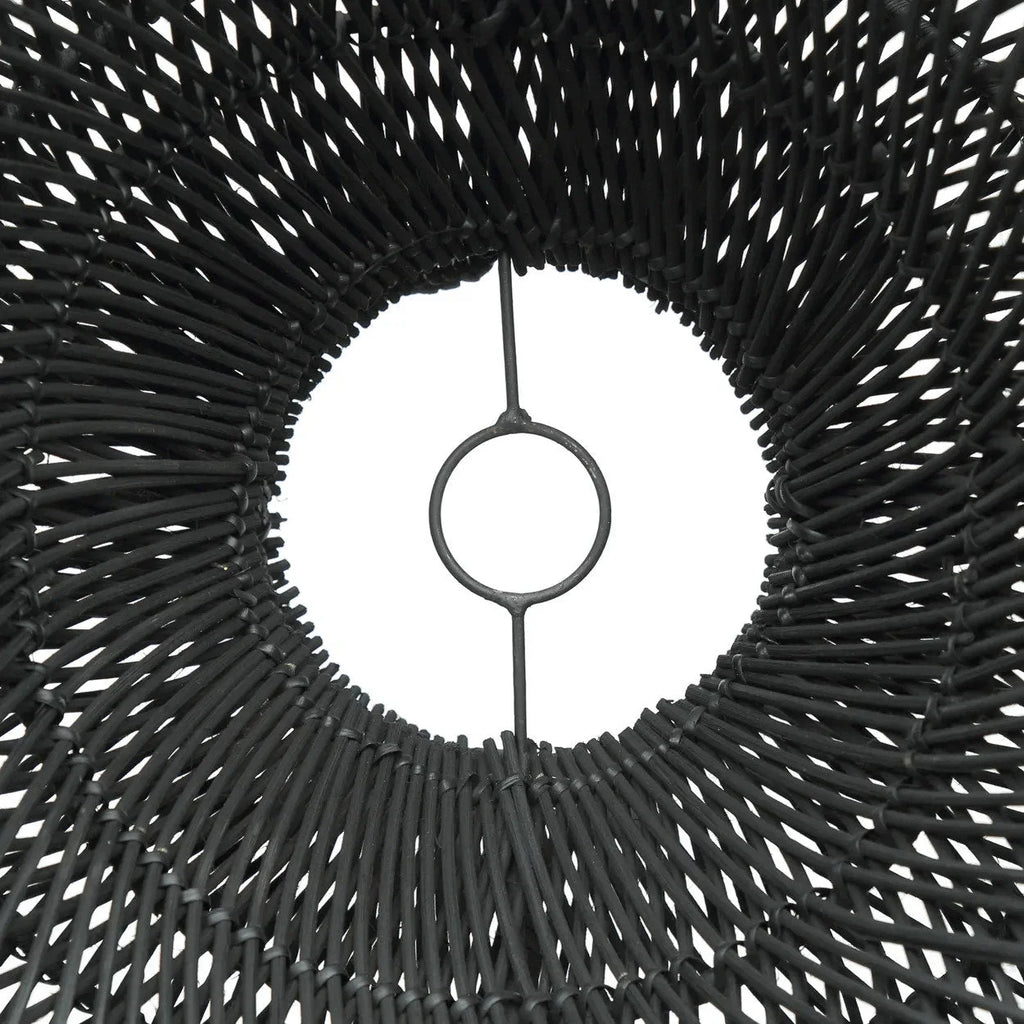 Suspension en rotin noir 60 cm forme nuage artisanale avec abat-jour en rotin tissé