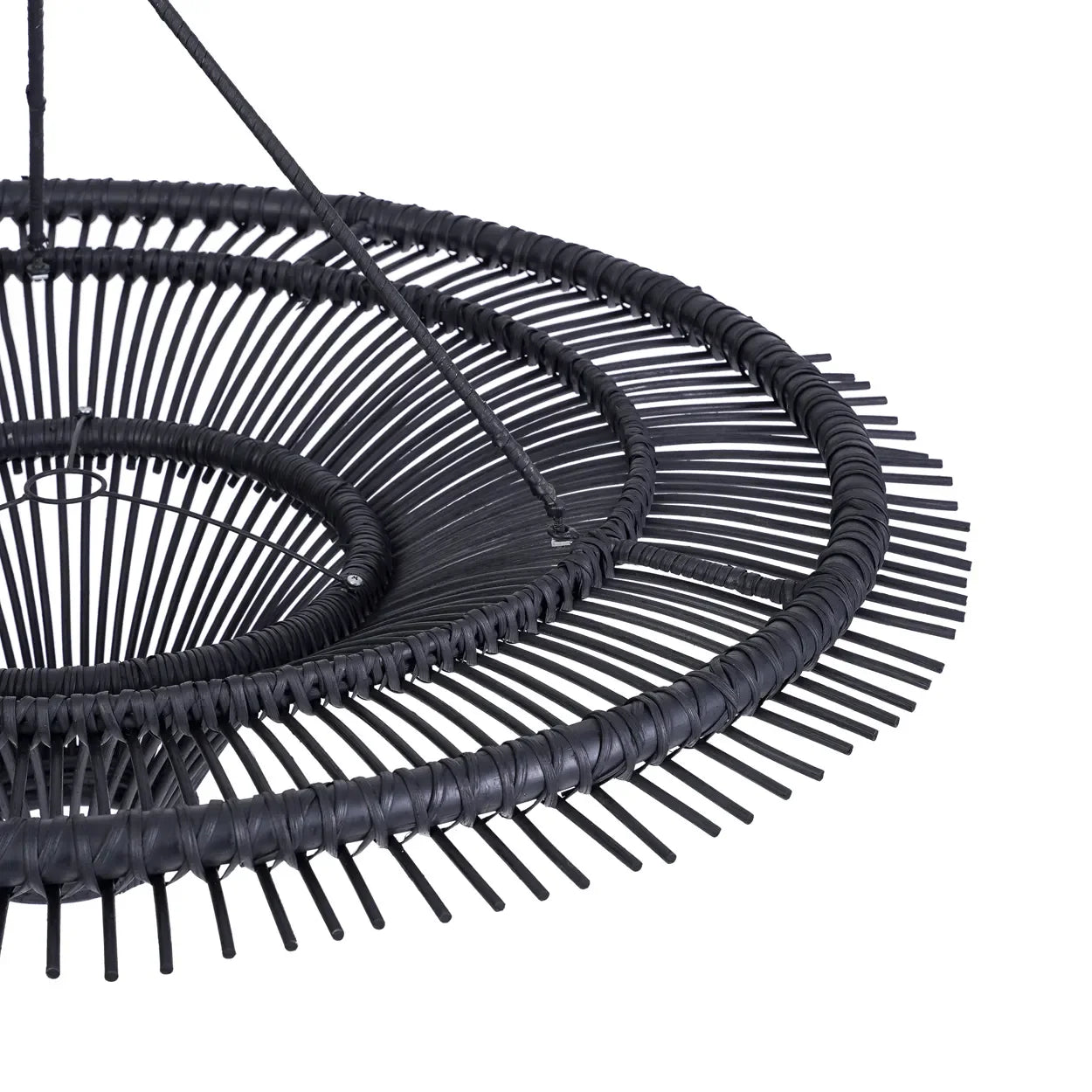 Lustre en rotin noir suspendu de 60 cm, forme pendentif élégante et moderne