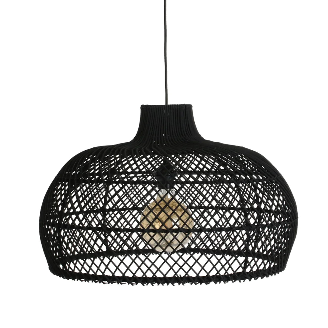 Suspension en rotin noir ajouré forme cloche Ø57 cm