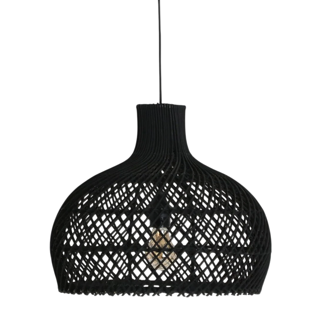 Suspension en rotin noir ajouré forme gourde Ø42 cm