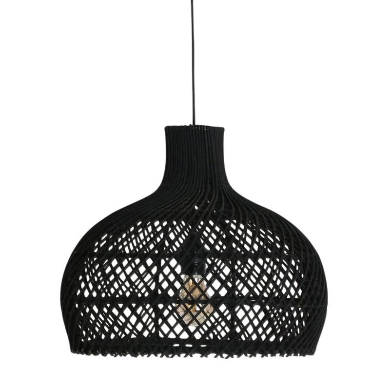 Suspension en rotin noir ajouré forme gourde – Ø42 cm