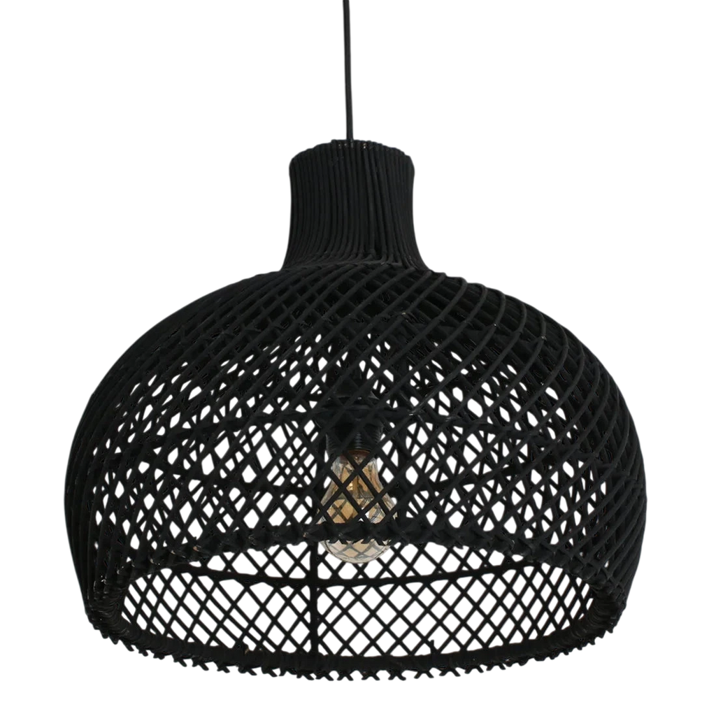 Suspension en rotin noir ajouré forme gourde Ø42 cm