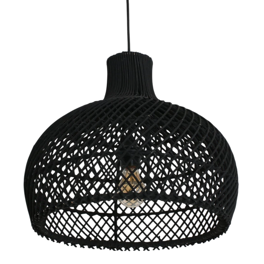 Suspension en rotin noir ajouré forme gourde Ø42 cm