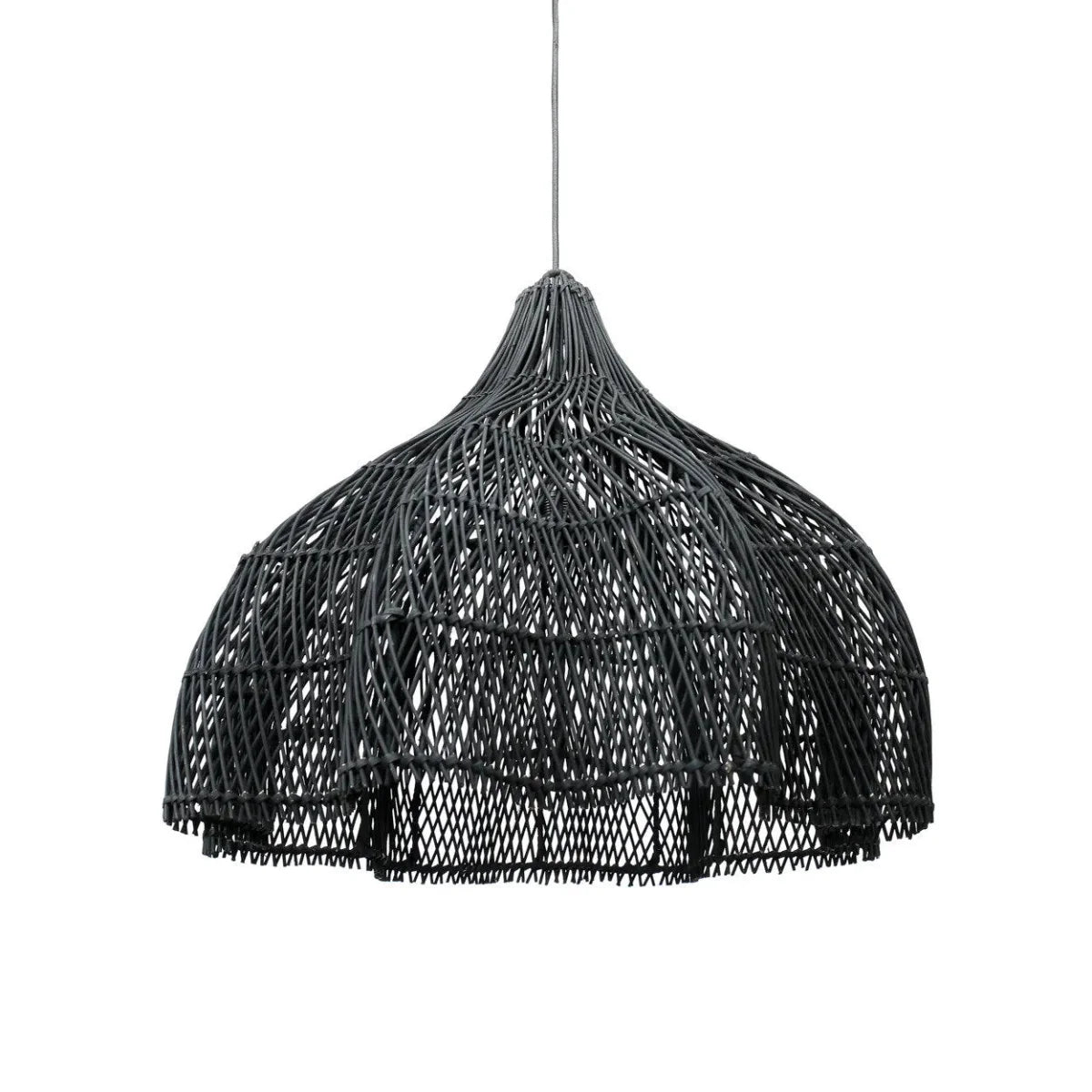 Abat-jour en rotin noir en forme de dôme tissé pour suspension élégante 60x60 cm