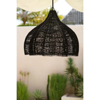 Suspension en rotin noir forme fouet 60x60 cm, luminaire en rotin tressé noir