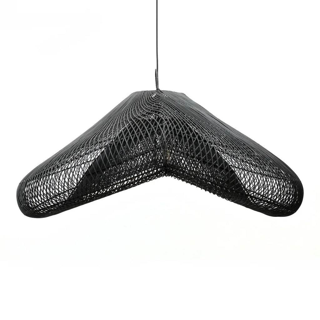 Suspension en rotin noir ajouré XXL, Ø120 cm, design géométrique moderne