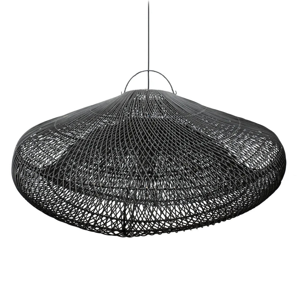 Suspension en rotin noir ajouré XXL, forme organique Ø120 cm