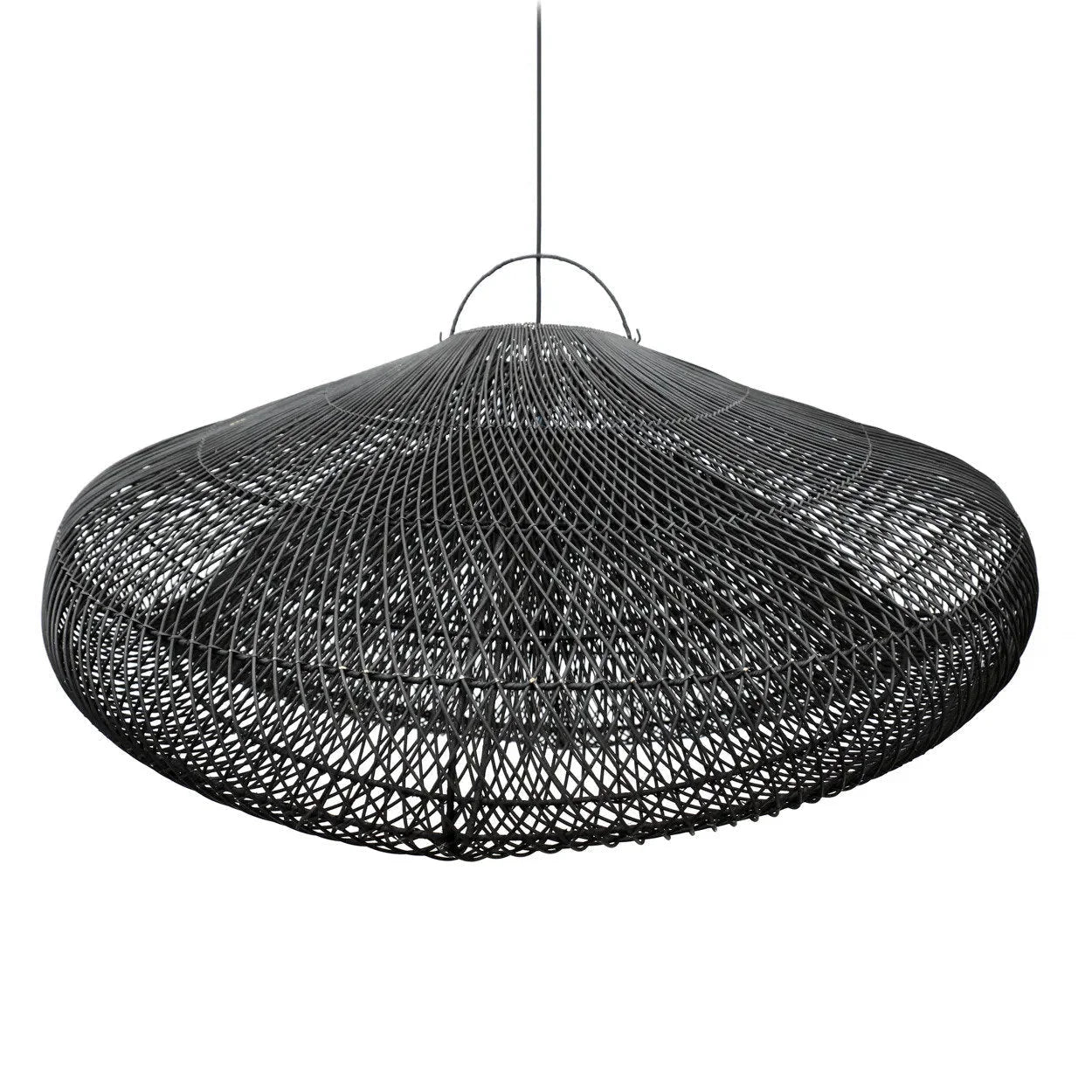 Suspension en rotin noir ajouré XXL, forme organique Ø120 cm