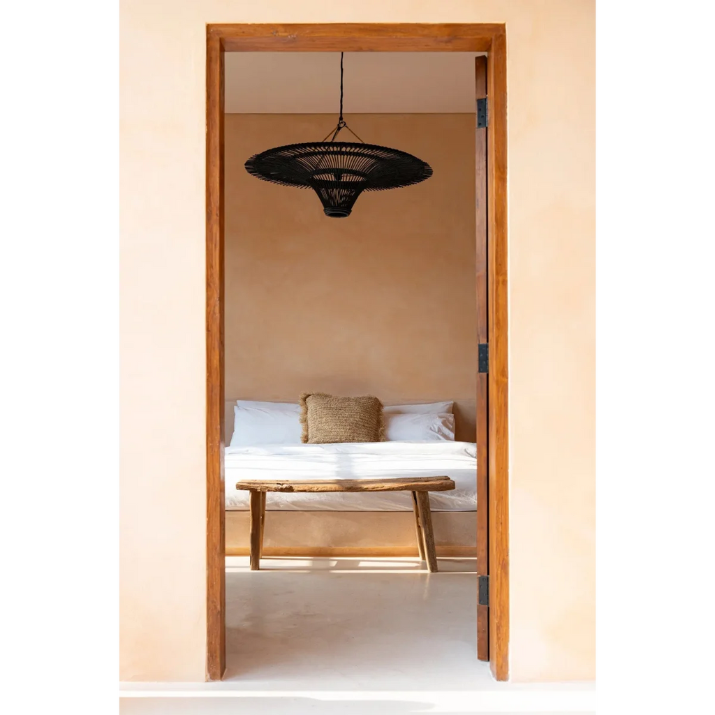 Suspension rotin noir XL 110 cm plafonnier rond design