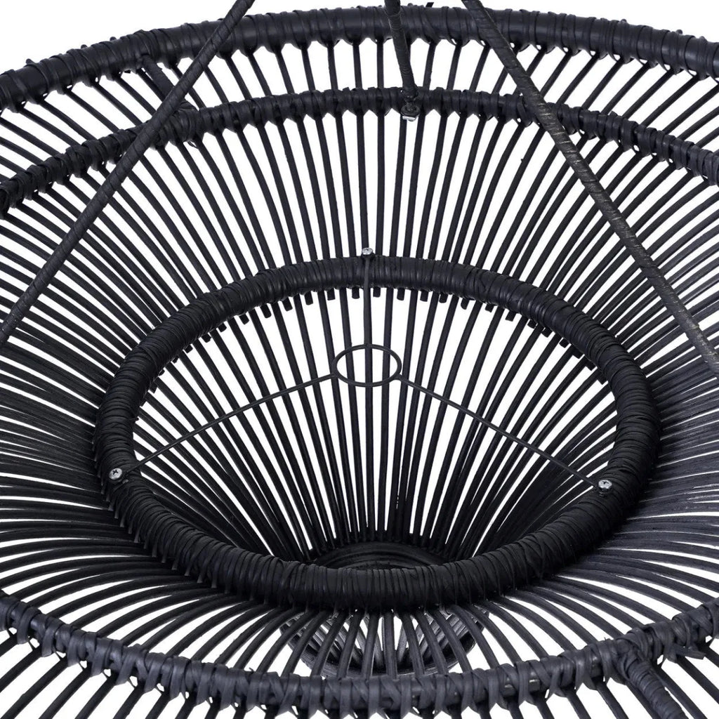 Suspension rotin noir XL 110 cm plafonnier rond design