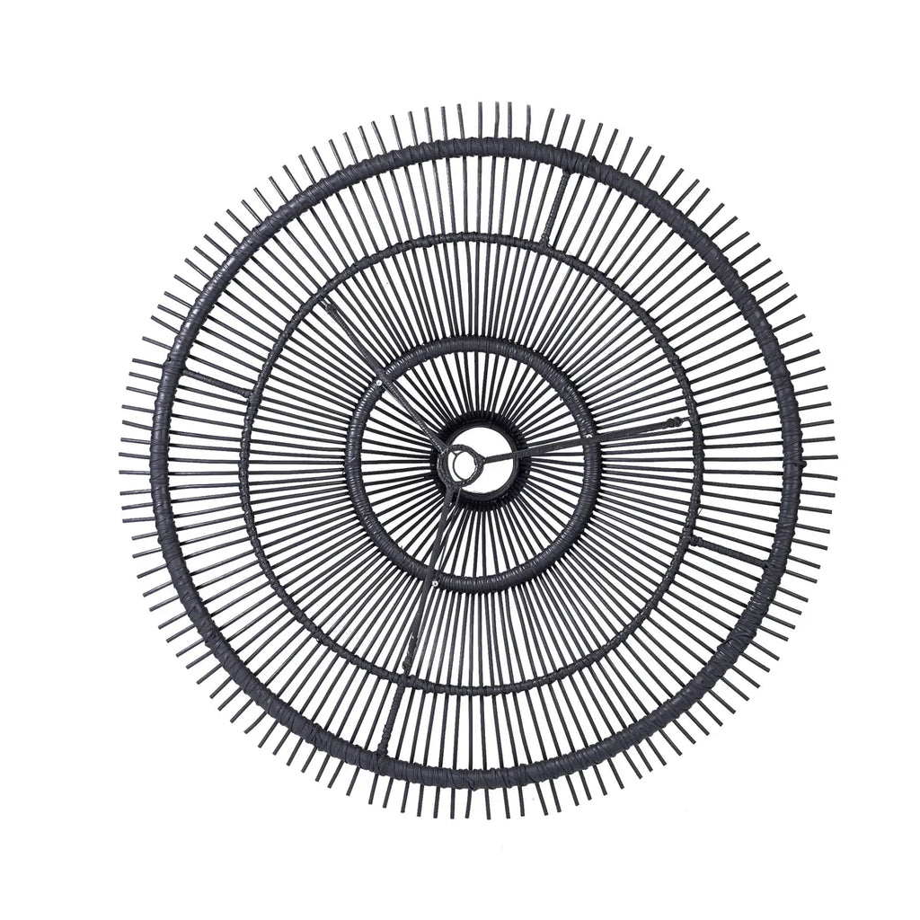 Suspension rotin noir XL 110 cm plafonnier rond design avec abat-jour en osier noir circulaire
