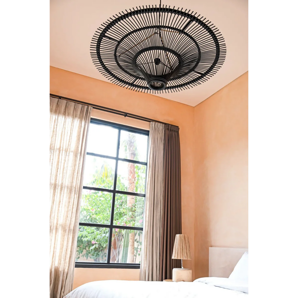 Suspension rotin noir XL 110 cm plafonnier rond design