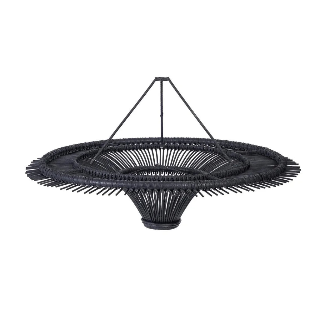 Suspension rotin noir XL 110 cm plafonnier rond design