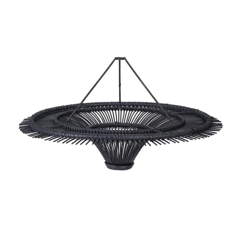Suspension rotin noir XL 110 cm plafonnier rond design