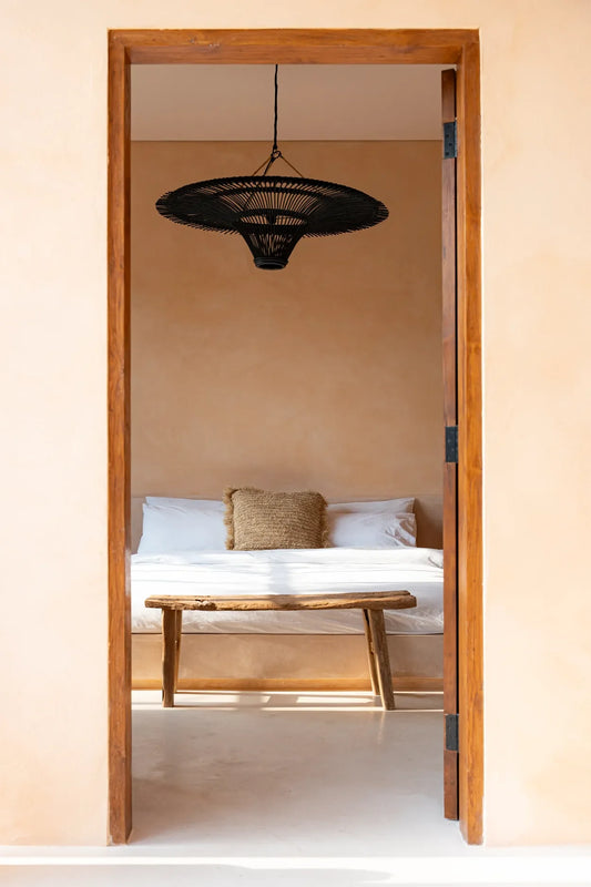 Suspension rotin noir XL 110 cm plafonnier rond design