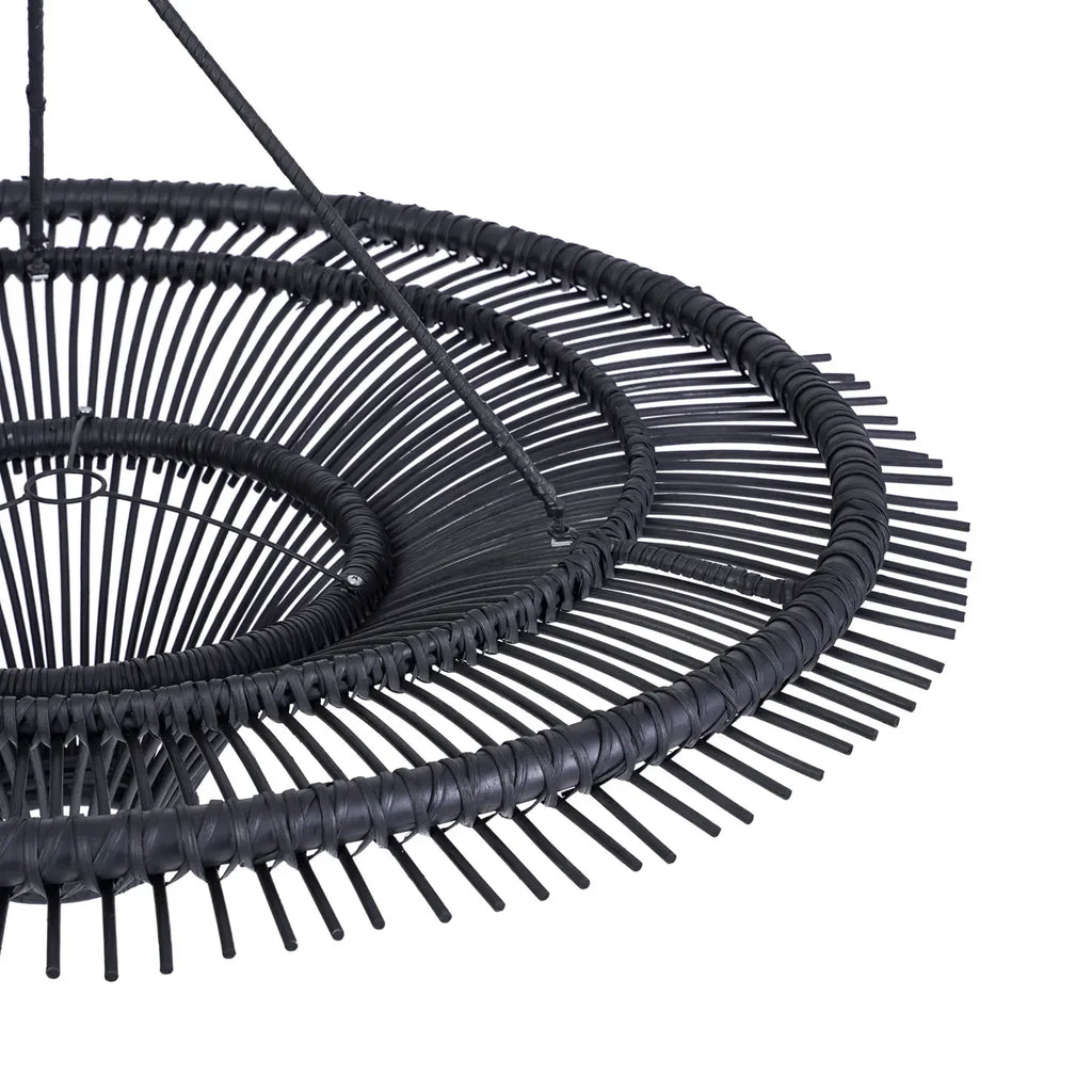 Suspension rotin noir XL 110 cm plafonnier rond design avec luminaire suspendu en tressé
