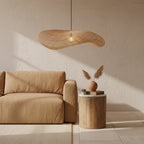 Lampe suspendue en rotin ondulé naturel XL, Ø90 cm