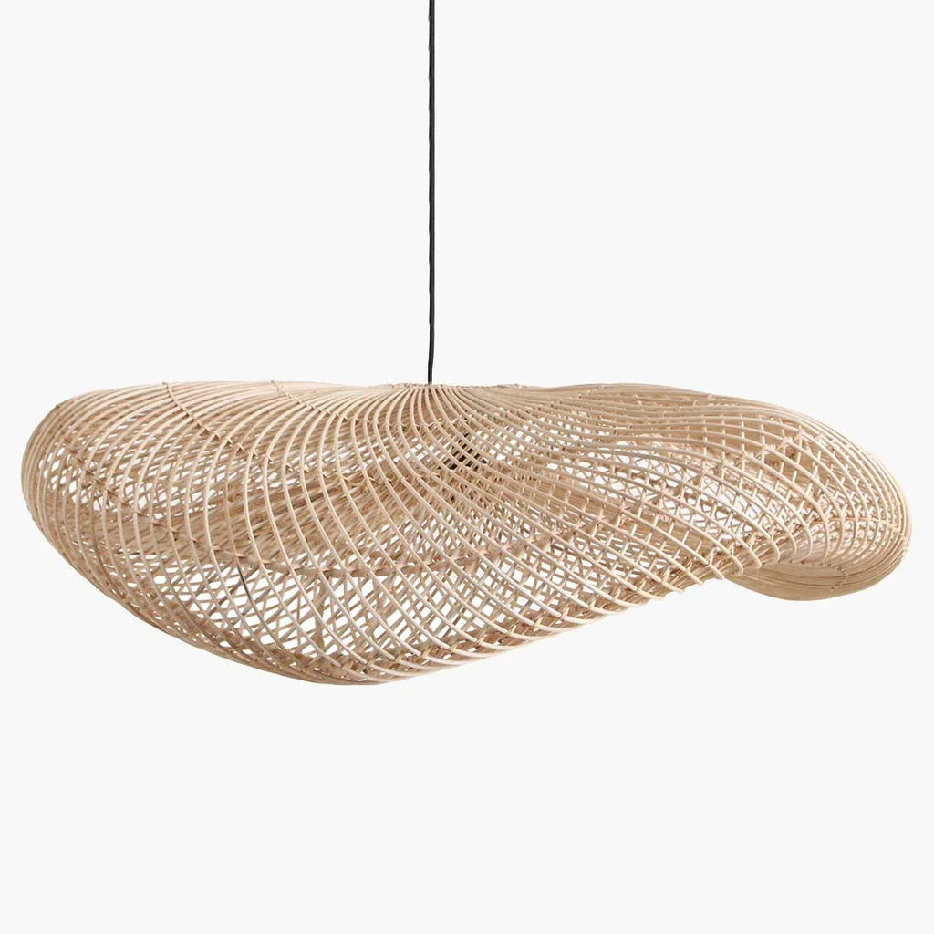 Suspension en rotin ondulé naturel forme XL Ø90 cm beige tissé